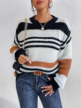 Striped Knit Sweater with Long Sleeve Length Acrylic Pullover Caramel Sweater Pullovers