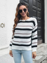 Striped Knit Sweater Pullover with Long Sleeve Length Acrylic Material White