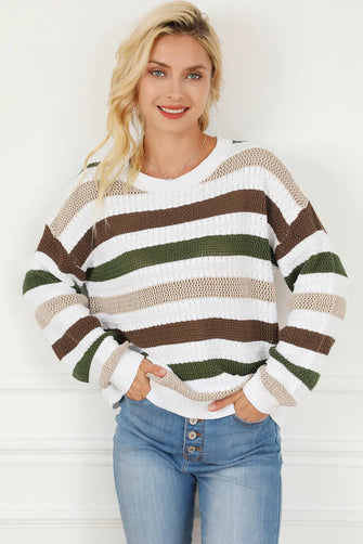 Striped Knit Sweater with Long Sleeve Length Multicolor