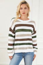 Striped Knit Sweater with Long Sleeve Length Sweater Pullovers