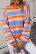 Striped Knit Sweater with Round Neck and Long Sleeve Length