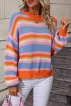 Striped Knit Sweater with Round Neck and Long Sleeve Length