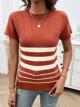 Striped Knit Top for Women in 100 Percent Viscose Orange-Red