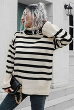 Striped Knit Turtleneck Sweater Long Sleeve Pullover Acrylic