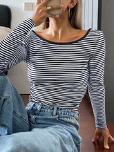 Striped Long Sleeve Backless Crop Top for Women