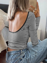 Striped Long Sleeve Backless Crop Top for Women Woman T Shirts
