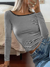 Striped Long Sleeve Backless Crop Top for Women Woman T Shirts