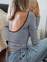Striped Long Sleeve Backless Crop Top for Women Woman T Shirts