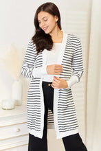Striped longline cardigan with long sleeve length and open front pockets