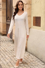 Striped Long Sleeve Maxi Dress for Women Cream Maxi Dresses