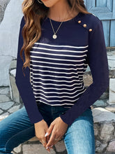 Striped Long Sleeve Shirt with Decorative Button for Women