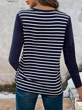 Striped Long Sleeve Shirt with Decorative Button for Women