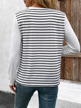 Striped Long Sleeve Shirt with Decorative Button Shoulder Detail