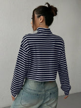 Striped Long Sleeve Turtleneck Crop Top for Women