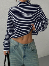 Striped Long Sleeve Turtleneck Crop Top for Women