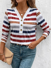 Striped Long Sleeve V Neck Button Up Shirt for Women Stripe