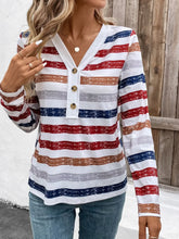Striped Long Sleeve V Neck Button Up Shirt for Women