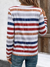 Striped Long Sleeve V Neck Button Up Shirt for Women