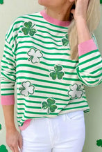 Striped Lucky Clover Long Sleeve Sweatshirt Gum Leaf Woman Sweatshirts