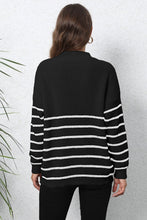 Striped Mock Neck Long Sleeve Knit Sweater with Zipper