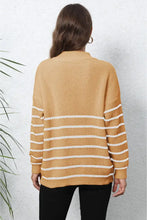 Striped Mock Neck Long Sleeve Knit Sweater with Zipper Sweater Pullovers
