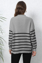 Striped Mock Neck Long Sleeve Knit Sweater with Zipper Sweater Pullovers