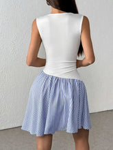 Striped Mock Neck Sleeveless Mini Tank Dress Casual Dresses