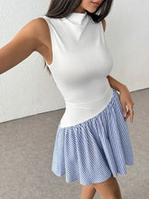 Striped Mock Neck Sleeveless Mini Tank Dress Casual Dresses