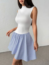 Striped Mock Neck Sleeveless Mini Tank Dress Light Blue Casual Dresses