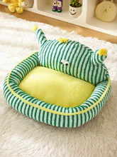 Green and white striped monster design pet nest with yellow accents