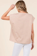Striped Muscle Sleeve Top in Beige Pink and White for Women
