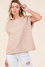 Striped Muscle Sleeve Top in Beige Pink and White for Women