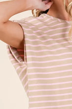 Striped Muscle Sleeve Top in Beige Pink and White for Women Woman T Shirts