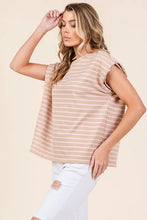 Striped Muscle Sleeve Top in Beige Pink and White for Women