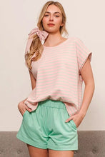 Striped Muscle Sleeve Top with Pink Pattern for Women PINK