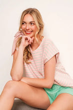 Striped Muscle Sleeve Top with Pink Pattern for Women