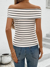 Striped Off Shoulder Top with Black Rose Detail