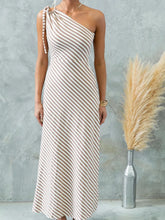 Striped One Shoulder Asymmetrical Maxi Dress