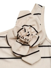 Striped One Shoulder Midi Dress with Floral Embellishment Casual Dresses