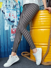 Striped Opaque Leggings Black and White Stretchy Pants for Women Stripe