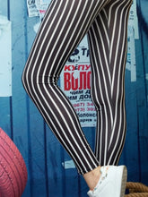 Striped Opaque Leggings Black and White Stretchy Pants for Women