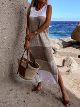 Striped Open-Weave Knit Beach Cover-Up Dress