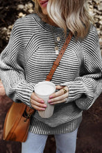 Striped Oversized Knit Sweater for Women 100 Percent Polyester Black