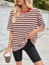 Striped Oversized Rayon T-Shirt for Women Brown