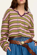 Striped Pink and Green Cropped Waffle Knit Sweater for Women Matcha Green