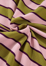 Striped Pink and Green Cropped Waffle Knit Sweater for Women Woman T Shirts