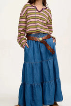 Striped Pink and Green Cropped Waffle Knit Sweater for Women