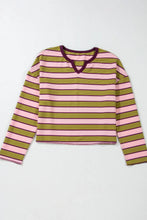 Striped Pink and Green Cropped Waffle Knit Sweater for Women