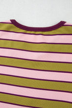 Striped Pink and Green Cropped Waffle Knit Sweater for Women Woman T Shirts