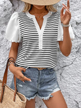 Striped Puff Sleeve Blouse for Women Black White